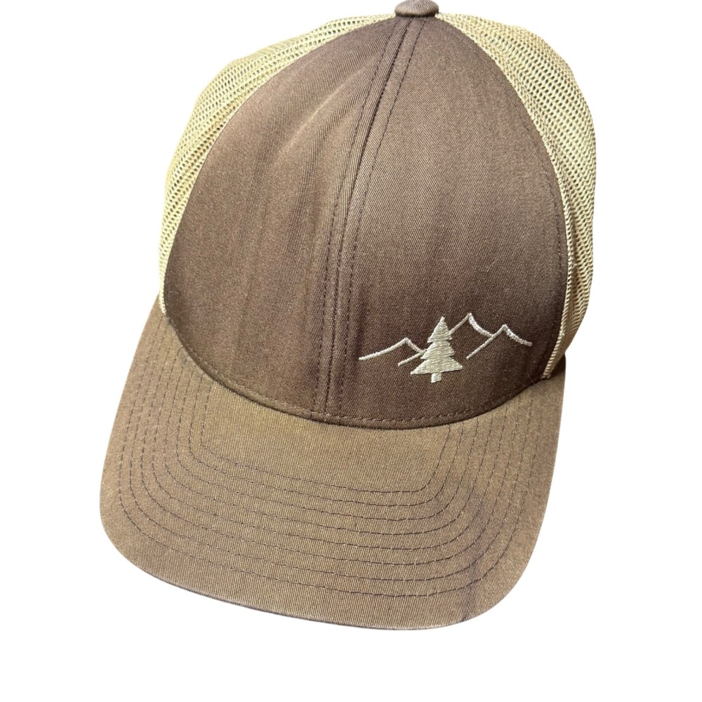 Pacific Headwear Trucker Hat Mountain Tree Patch Casual Brown Beige‎